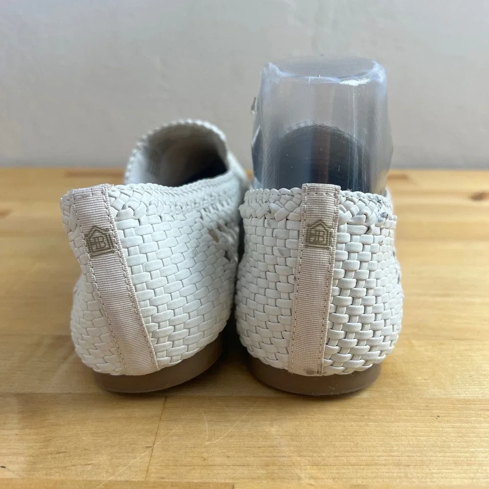 Birdies Loafers The Starling Size 7.5 White Woven Leather Flat Slip On Shoes